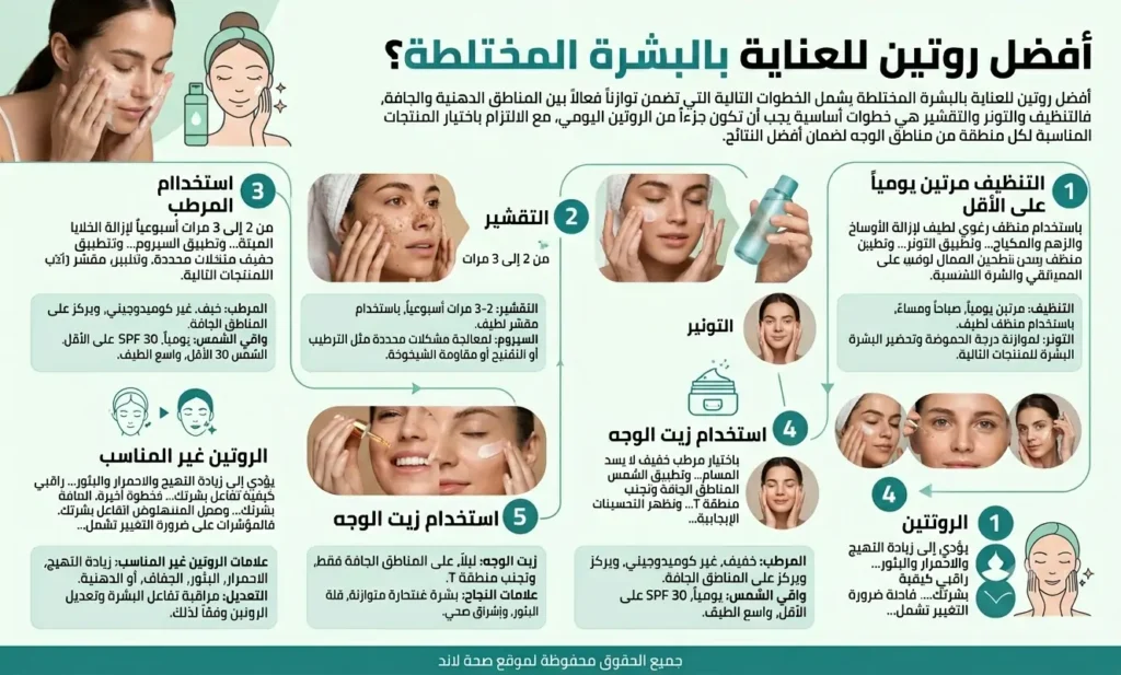 ما هو أفضل روتين للعناية بالبشرة المختلطة؟