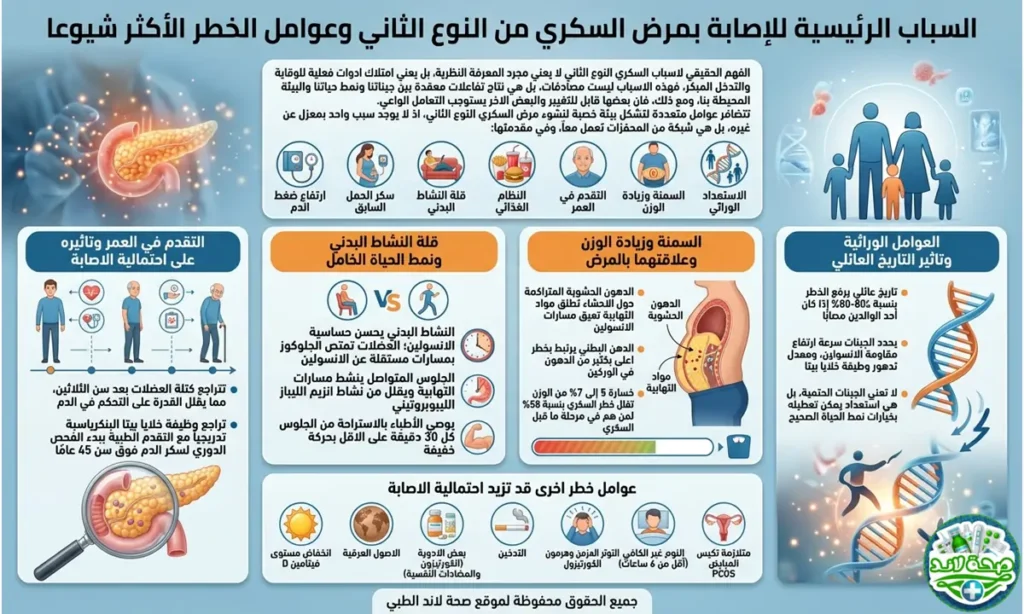 الأسباب الرئيسية للإصابة بمرض السكري من النوع الثاني وعوامل الخطر الأكثر شيوعا